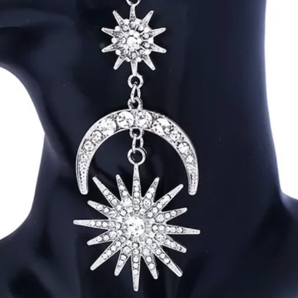 Moon Star Dangle Drop Rhinestone Crystal Earrings - Picture 3 of 6